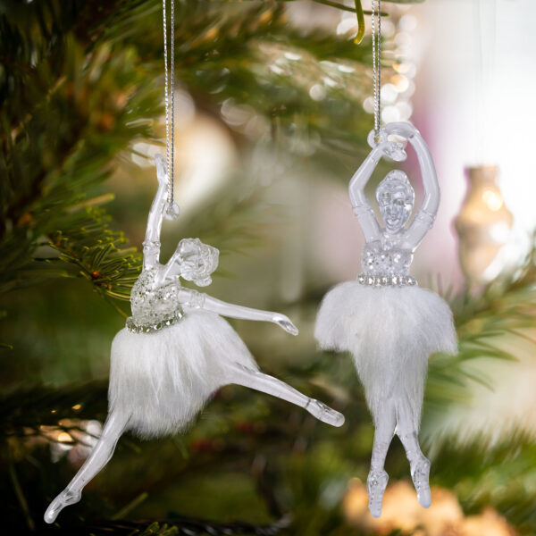 Karácsonyfa dísz, akril balerina - 2 db