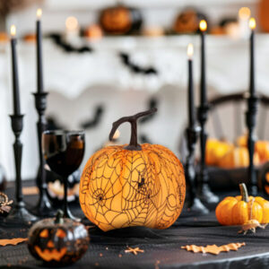 Halloween-i tök dekoráció - pókhálós - habszivacs