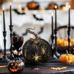 Halloween-i tök dekoráció - pókkal - habszivacs