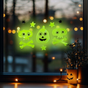 Halloween-i foszforeszkáló ablakdekor - koponya