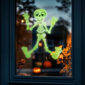 Halloween-i foszforeszkáló ablakdekor - csontváz