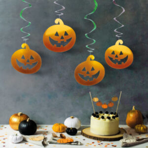 Halloween-i dekoráció szett - 12 db tök - csillogó spirál