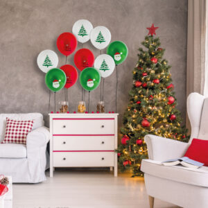 Lufi szett, piros, fehér, zöld, karácsonyi motívumokkal - 10 db