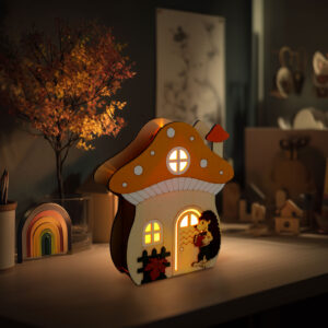Világító dekoráció - gomba ház sünivel