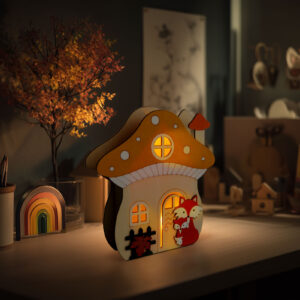 Világító dekoráció - gomba ház rókával