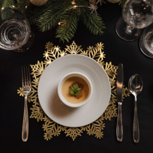 Karácsonyi edényalátét, jégkristály, arany
