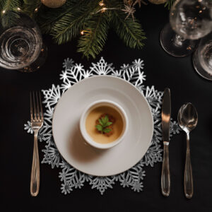 Karácsonyi edényalátét, jégkristály, ezüst