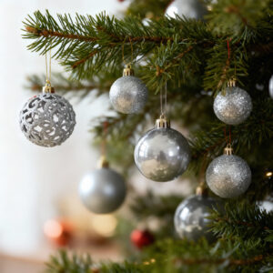 Karácsonyfadísz szett, 100 db, ezüst
