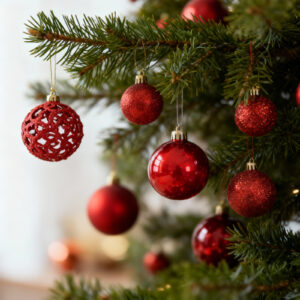 Karácsonyfadísz szett, 100 db, piros