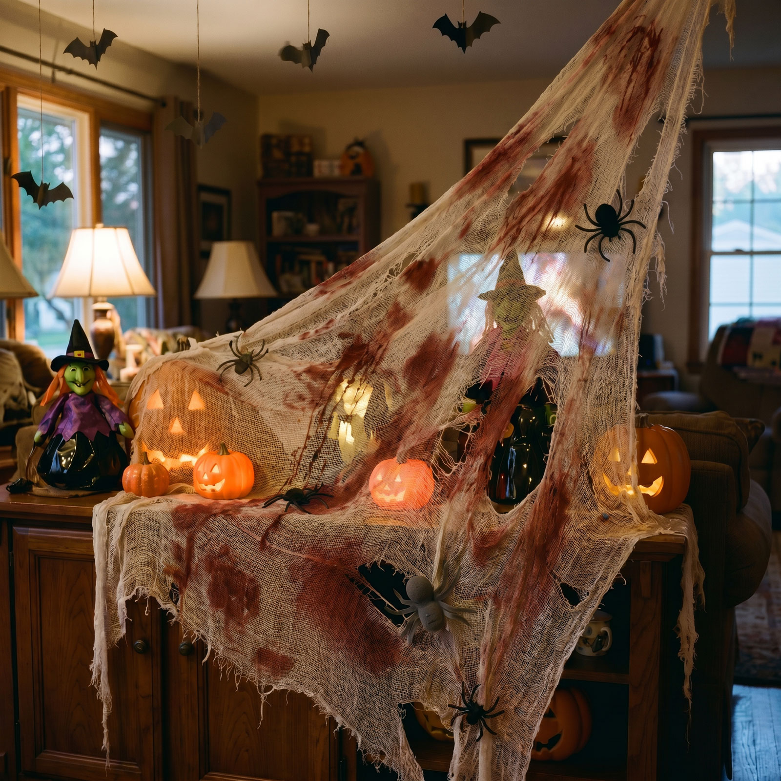 Halloween-i textil dekoráció - piros/fehér textil - 91 x 76 cm 1 Halloween-i textil dekoráció - piros/fehér textil - 91 x 76 cm