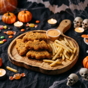 Halloween-i tálaló/kínáló tál fogantyúval, fából